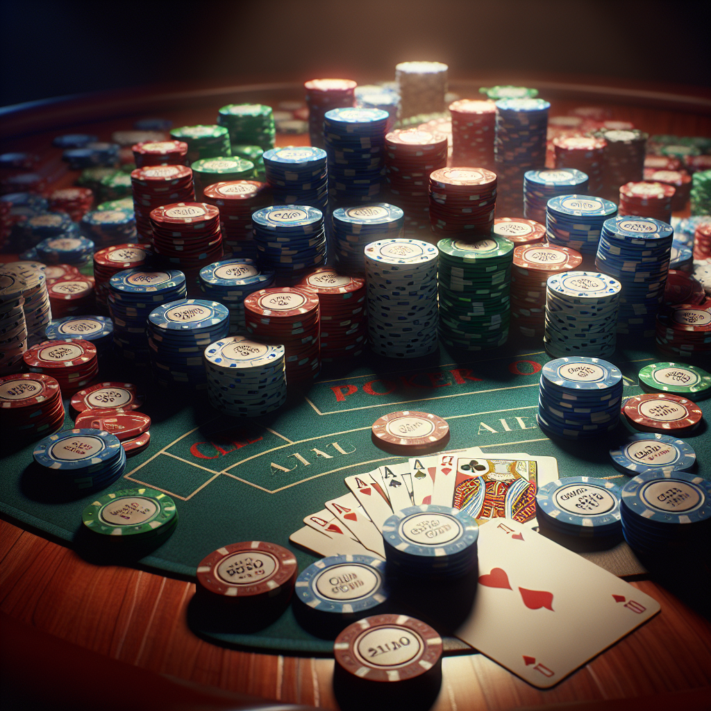 Poker table with chips and cards